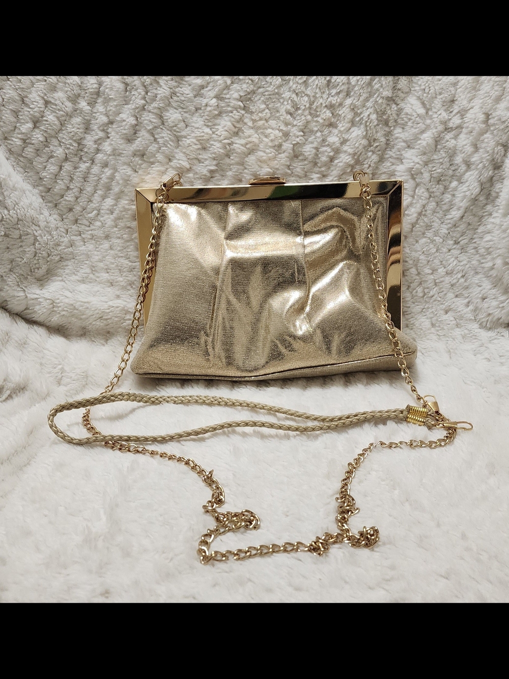 Nina New York Evening Clutch Bag – Metallic Gold with Detachable Chain - Picture 1 of 8